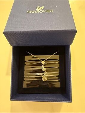 Swarovski silver Teardrop and Square Crystal Pendant Necklace